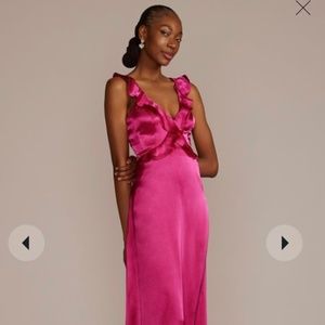 floor length ruffle charmeuse gown